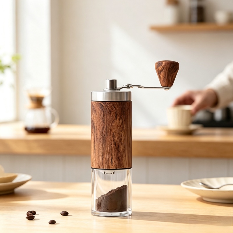 Portable Wood‑Grain Manual Cof - Burr Hand Grinder recension och pris